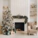 Christmas tree in the home Christmas interior.Decorated Christmas photo zone